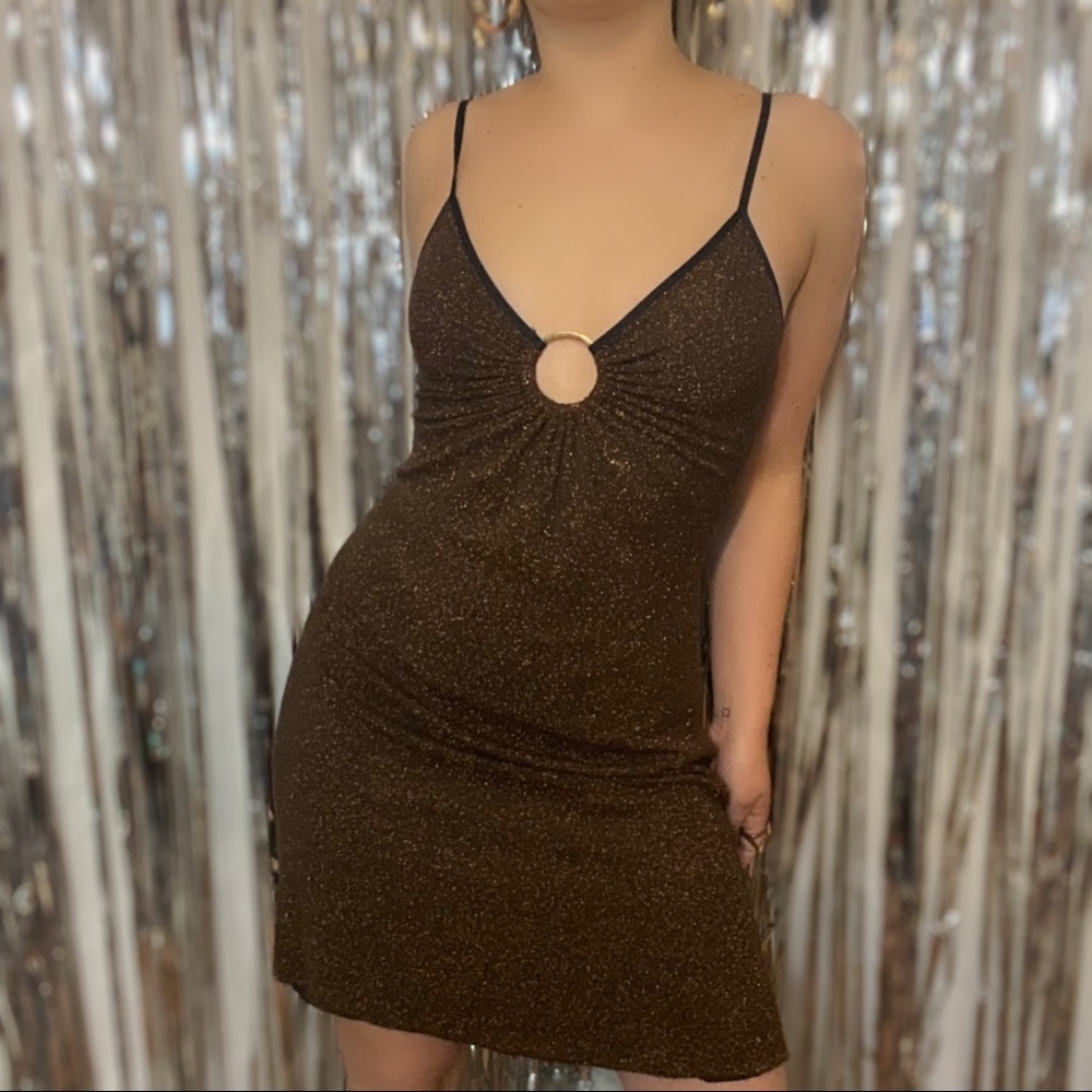 Y2K Brown Glitter Disco Party Dress